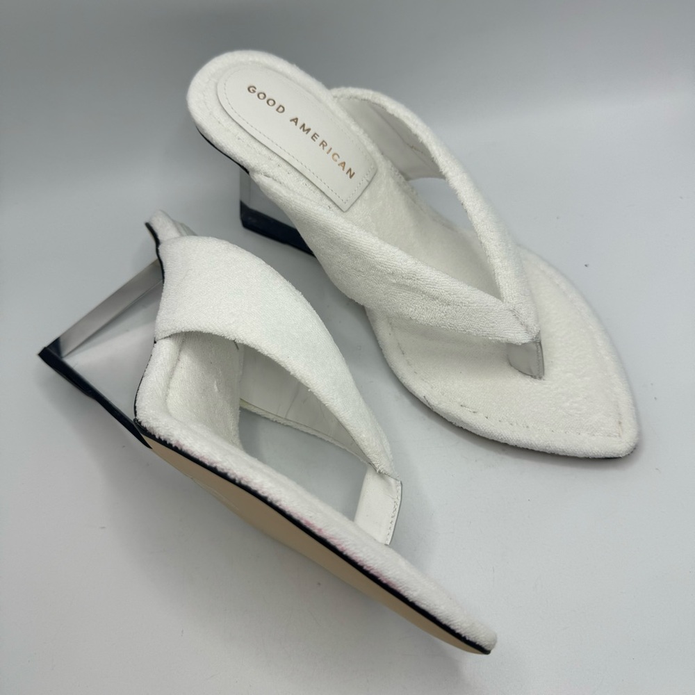 Good American White Terry Thong Wedge Sandals Size 8 Wedges Block Heel New